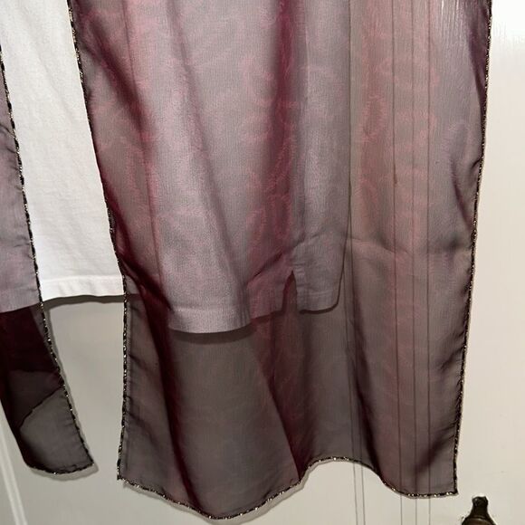 Vintage Semi Sheer Maroon/ Burgundy Long Polyester Scarf /Light Paisley Print - Picture 3 of 6